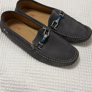 Men's Gray Suede Bit Loafers with Blue Accent
